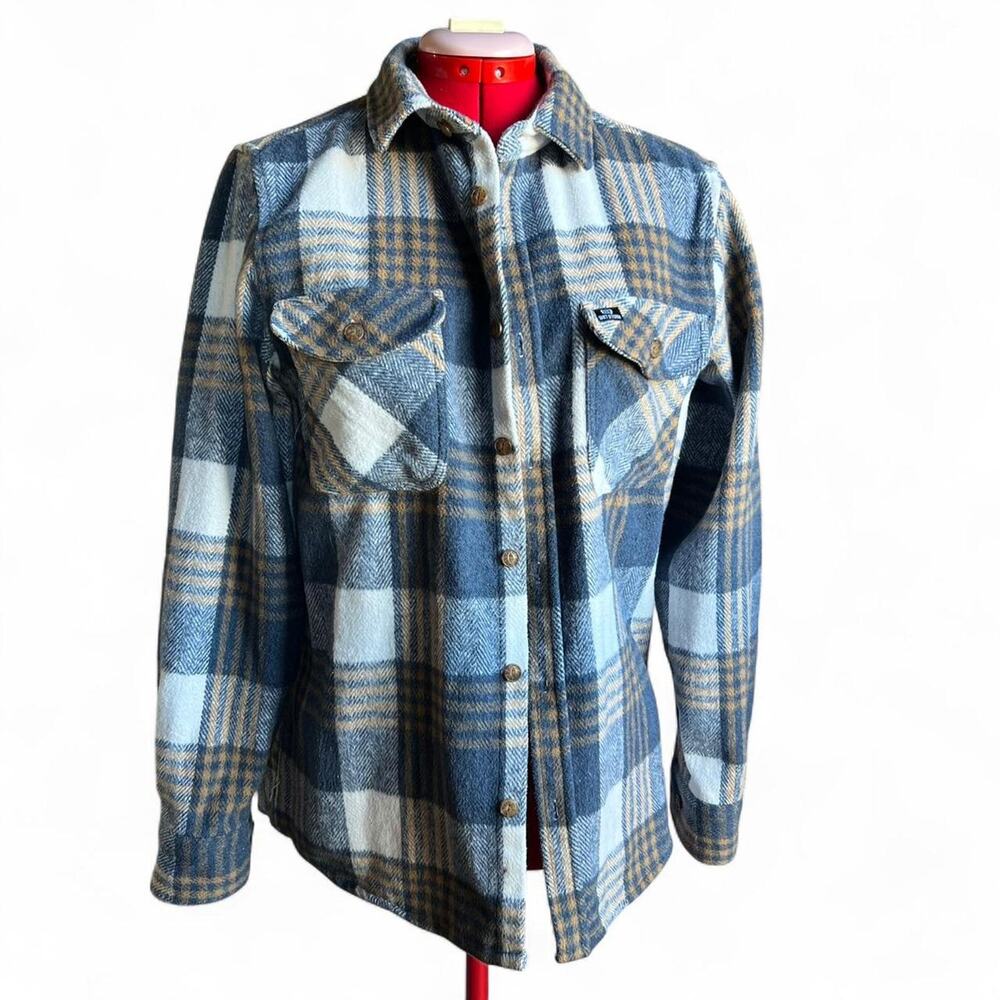 Quiet Storm Surf Shop Blue & Tan‎ Plaid Wool Flannel Jacket